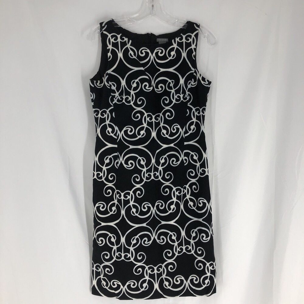Ann Taylor Womens Sleeveless Shift Dress White & Black Size 4